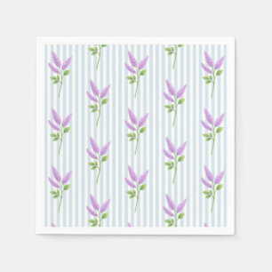 Purple Lilac Flower Custom Wedding Blue Stripe Napkins
