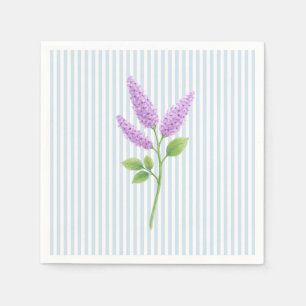 Purple Lilac Flower Custom Wedding Blue Stripe Napkins