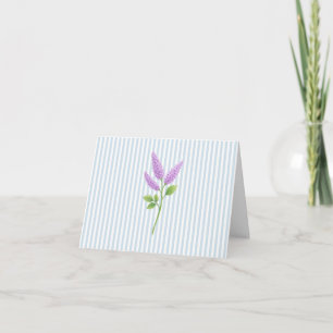 Purple Lilac Flower Painting Blue Stripe Letterpress Thank You Card