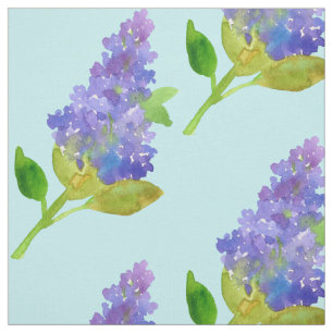 Purple Lilac Flower Watercolor Blue Fabric