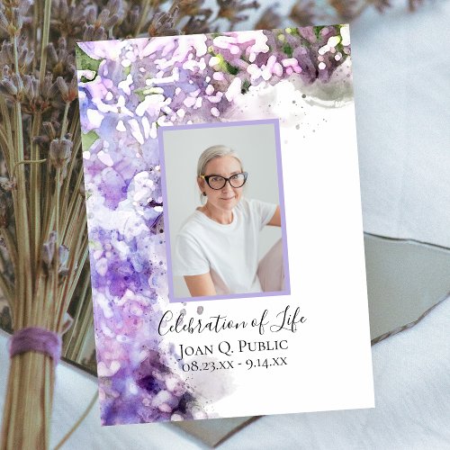 Purple Lilac Flower Watercolor Celebration of Life Invitation
