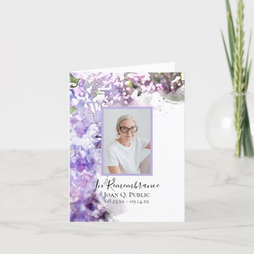 Purple Lilac Flower Watercolor Funeral Sympathy Thank You Card