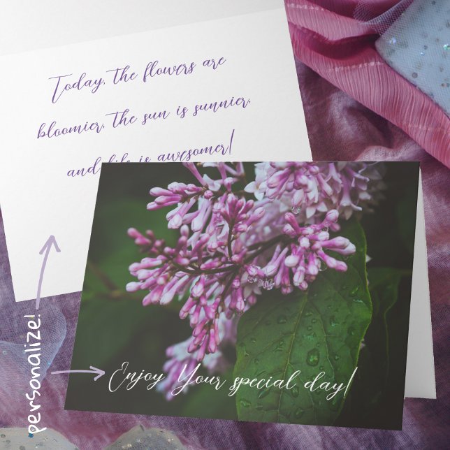 Purple lilac flowers after rain card (Creator Uploaded)