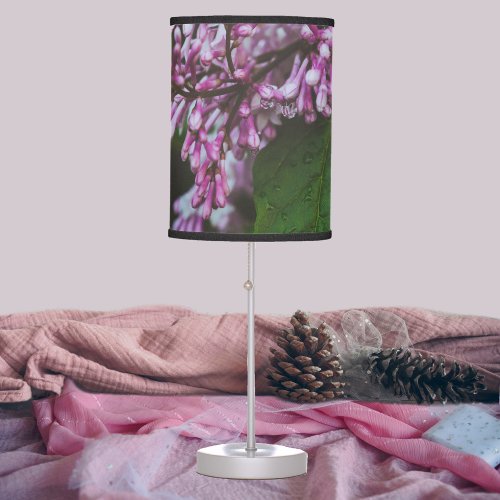 Purple lilac flowers after rain table lamp