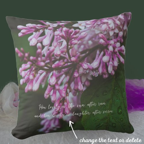 Purple lilac flowers after rain throw pillow
