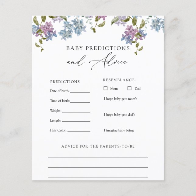 Purple Lilac Flowers Baby Advice and Predictions (Front)