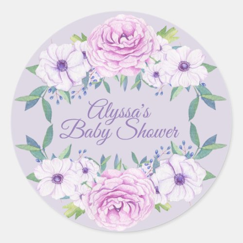 Purple Lilac Flowers Baby Shower Sticker