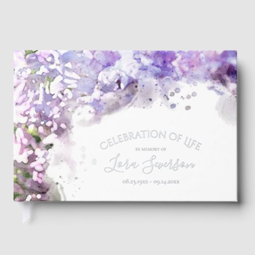 Purple Lilac Flowers Celebration of Life Memorial Foil Guest Book