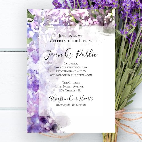 Purple Lilac Flowers Celebration of Life Memorial Invitation