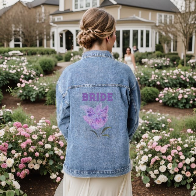Purple Lilac Flowers Floral Wedding Bride Denim Jacket (Wedding Back)