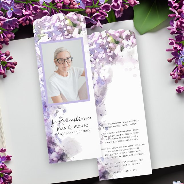 Purple Lilac Flowers Funeral Memorial Prayer Card Bookmarks (Creator Uploaded)
