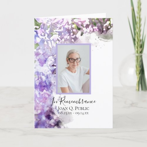 Purple Lilac Flowers Funeral Service Folded Program