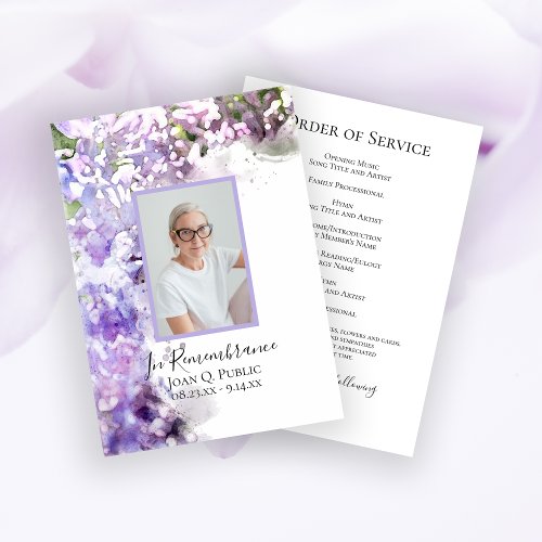 Purple Lilac Flowers Funeral Service Program