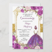 Purple Lilac Flowers Gold Quinceanera Invitation (Front)