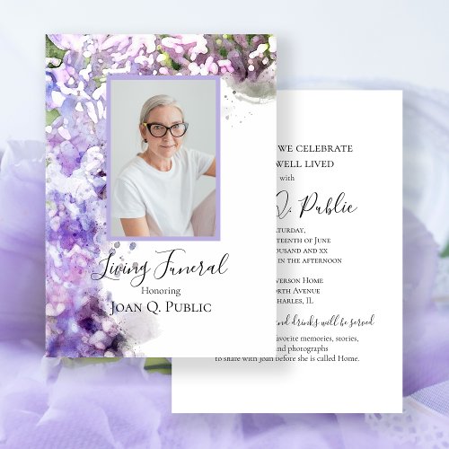 Purple Lilac Flowers Living Funeral Party Invitation