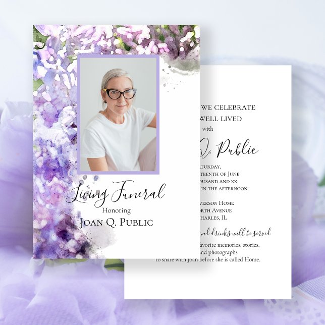 Purple Lilac Flowers Living Funeral Party Invitation (Creator Uploaded)