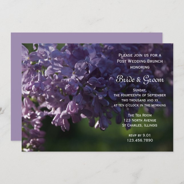 Purple Lilac Flowers Post Wedding Brunch Invitation (Front/Back)