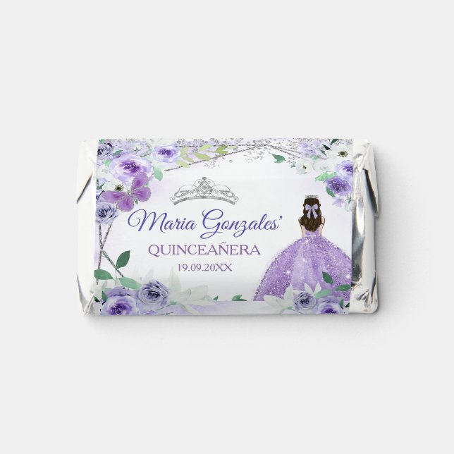 Purple Lilac Flowers Quinceañera Silver Glitter Hershey's Miniatures (Front)