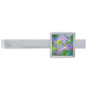 Purple Lilac Flowers Silver Finish Tie Clip