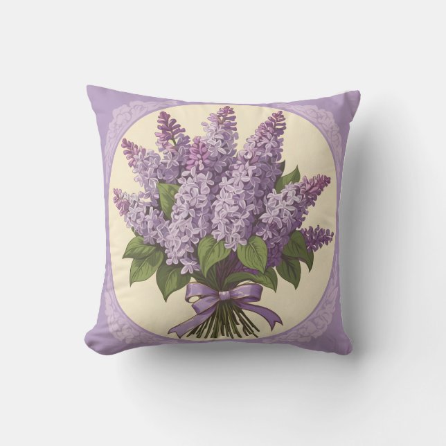 Purple Lilac Flowers Throw Pillow (Front)