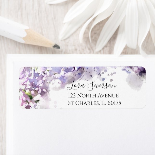 Purple Lilac Flowers Watercolor Address Label (Insitu)