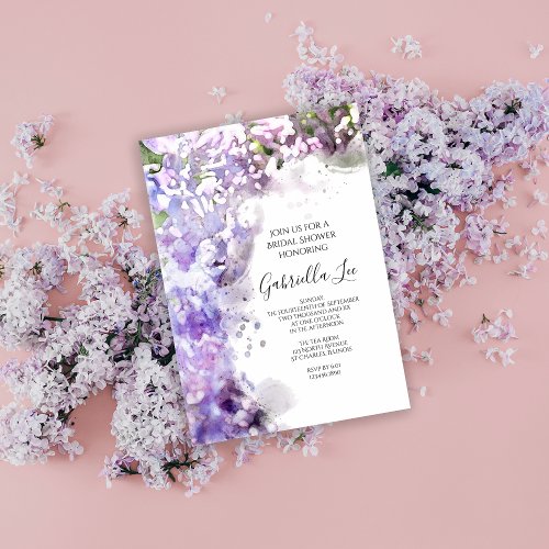 Purple Lilac Flowers Watercolor Bridal Shower  Invitation