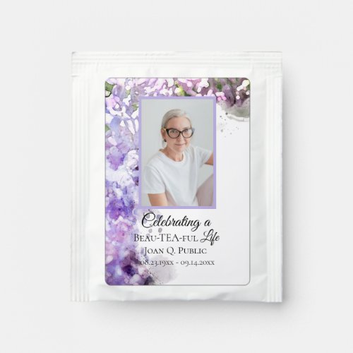 Purple Lilac Flowers Watercolor Funeral Favor Tea Bag Drink Mix