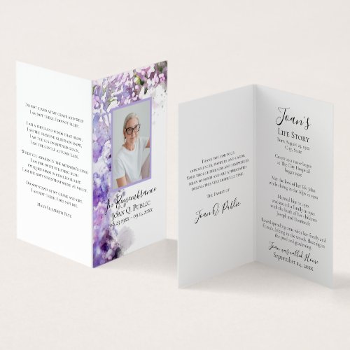 Purple Lilac Flowers Watercolor Funeral Prayer  Business Card