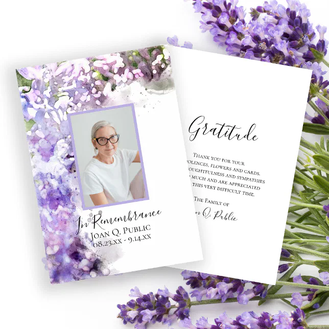 Purple Lilac Flowers Watercolor Funeral Sympathy Thank You Card | Zazzle