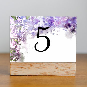 Purple Lilac Flowers Watercolor Table Numbers by loraseverson at Zazzle
