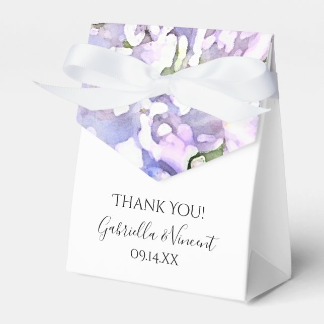 Purple Lilac Flowers Watercolor Wedding Favor Boxes (Front Side)