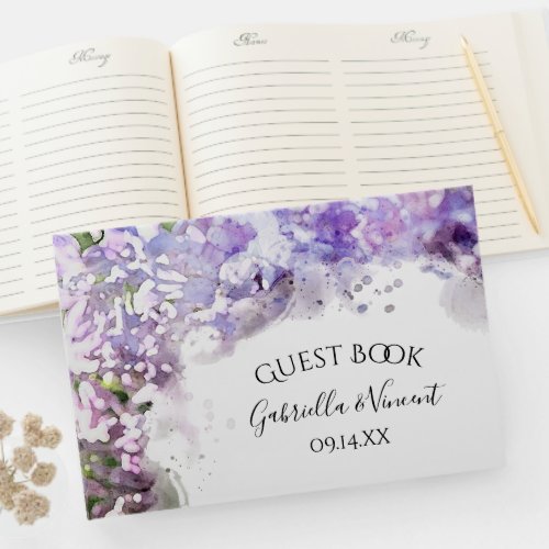Purple Lilac Flowers Watercolor Wedding Guest Book