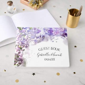 Purple Lilac Flowers Watercolor Wedding Guest Book