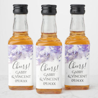 Purple Lilac Flowers Watercolor Wedding Liquor Bottle Label