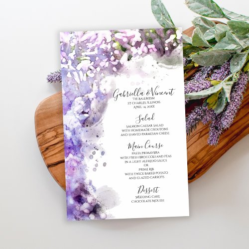 Purple Lilac Flowers Watercolor Wedding Menu