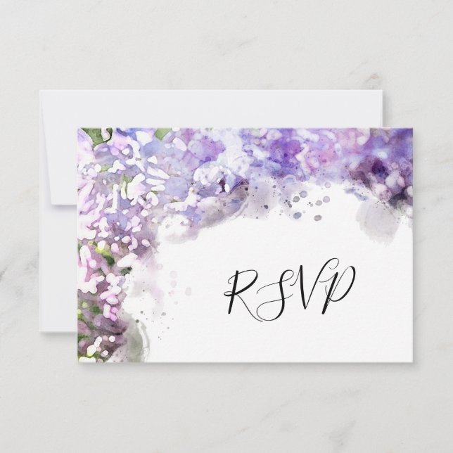 Purple Lilac Flowers Watercolor Wedding RSVP Card (Front)