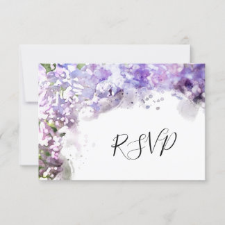 Purple Lilac Flowers Watercolor Wedding RSVP Card
