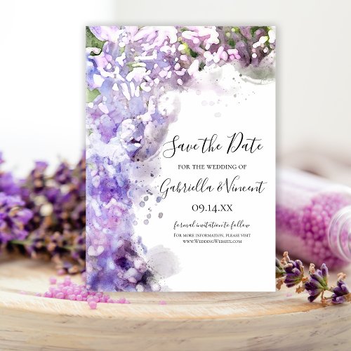 Purple Lilac Flowers Watercolor Wedding  Save The Date