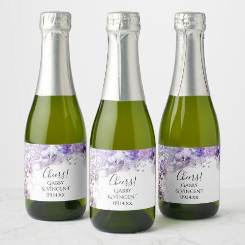 Purple Lilac Flowers Watercolor Wedding Sparkling Wine Label