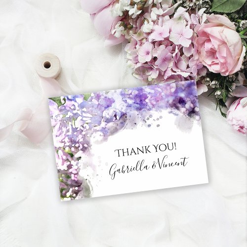 Purple Lilac Flowers Watercolor Wedding Thank You 