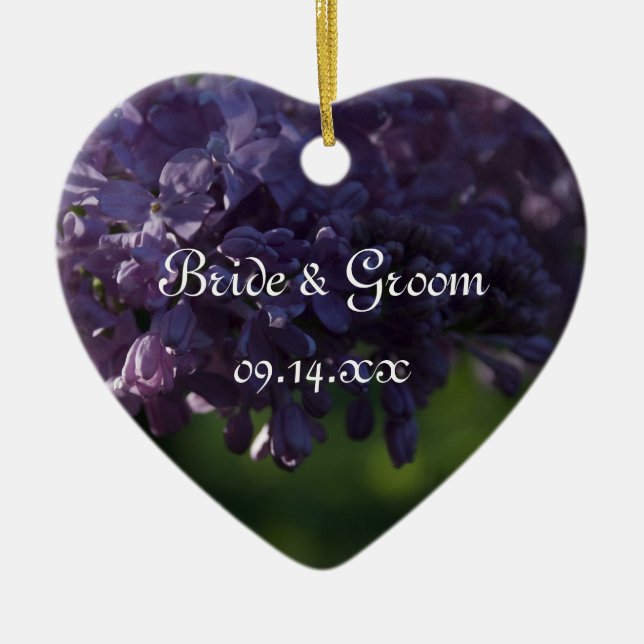 Purple Lilac Flowers Wedding Ceramic Ornament (Front)