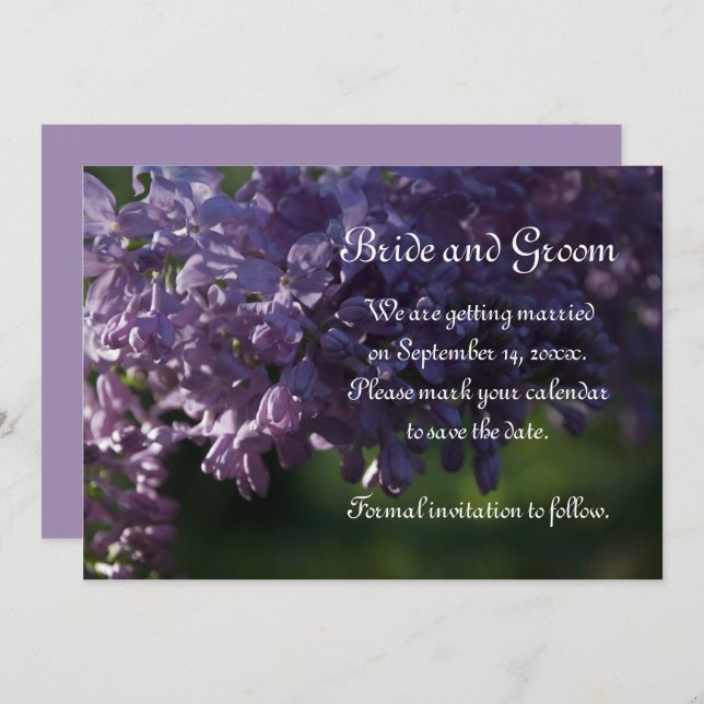Purple Lilac Flowers Wedding Save the Date Invitation (Front/Back)
