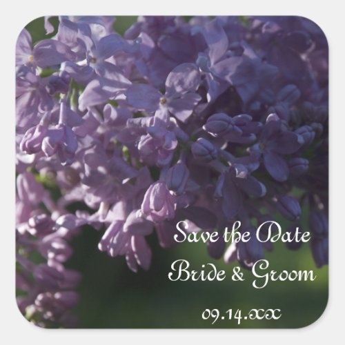 Purple Lilac Flowers Wedding Save the Date Square Sticker