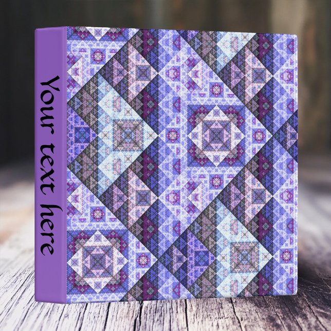 Purple Lilac Geometric Pattern Binder (Modern abstract art binder featuring a fractal pattern in purple, lilac, pink and lavender colors)