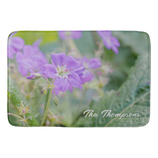 Purple Lilac Geranium Wildflower Botanical Photo Bath Mat