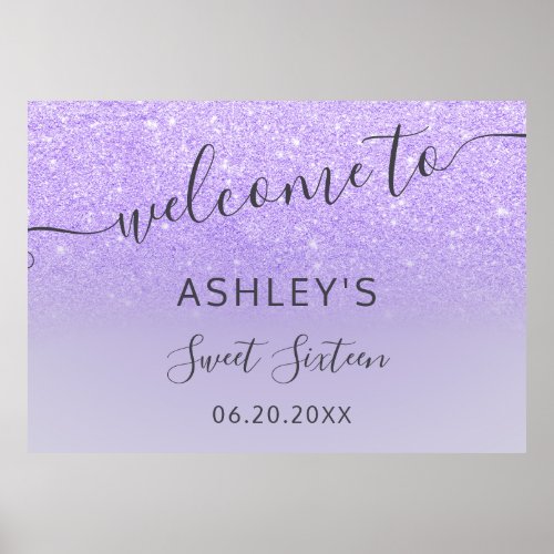 Purple lilac glitter elegant chic welcome sweet 16 poster