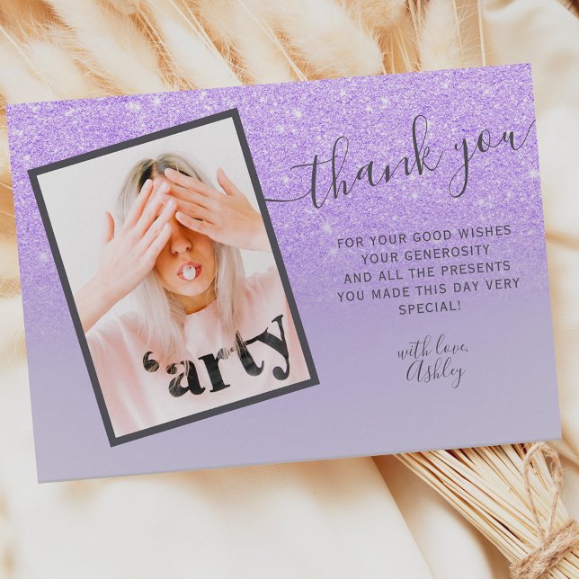 Purple lilac glitter elegant thank you Sweet 16 Card (Creator Uploaded)