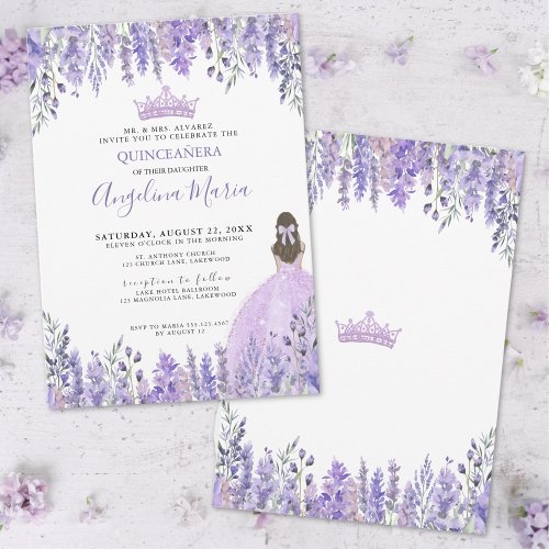 Purple Lilac Glitter Tiara Floral Quinceañera