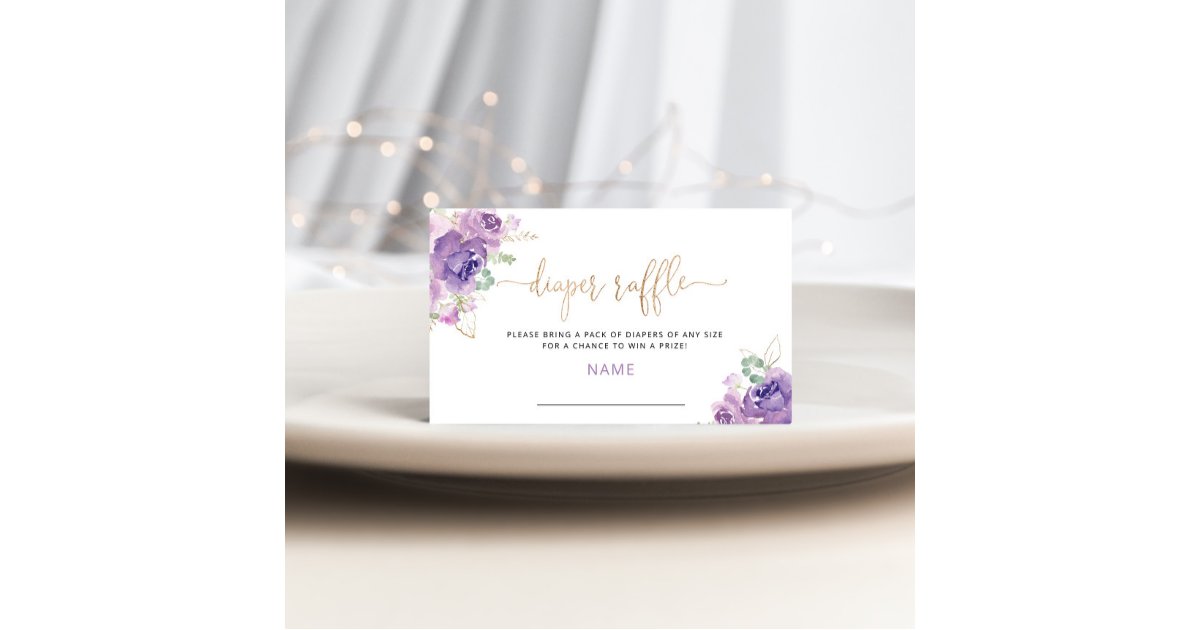 Purple Raffle Box Purple lilac gold foil diaper raffle ticket enclosure card | Zazzle