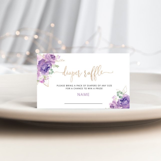 Purple lilac gold foil diaper raffle ticket enclosure card (Creator Uploaded)